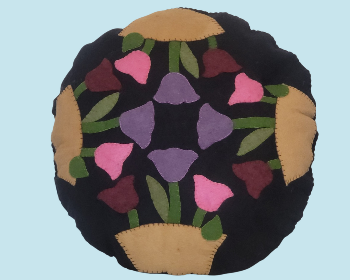 Pillow, Round Decorative Pillow, Hand-Embroidered, Throw Pillow