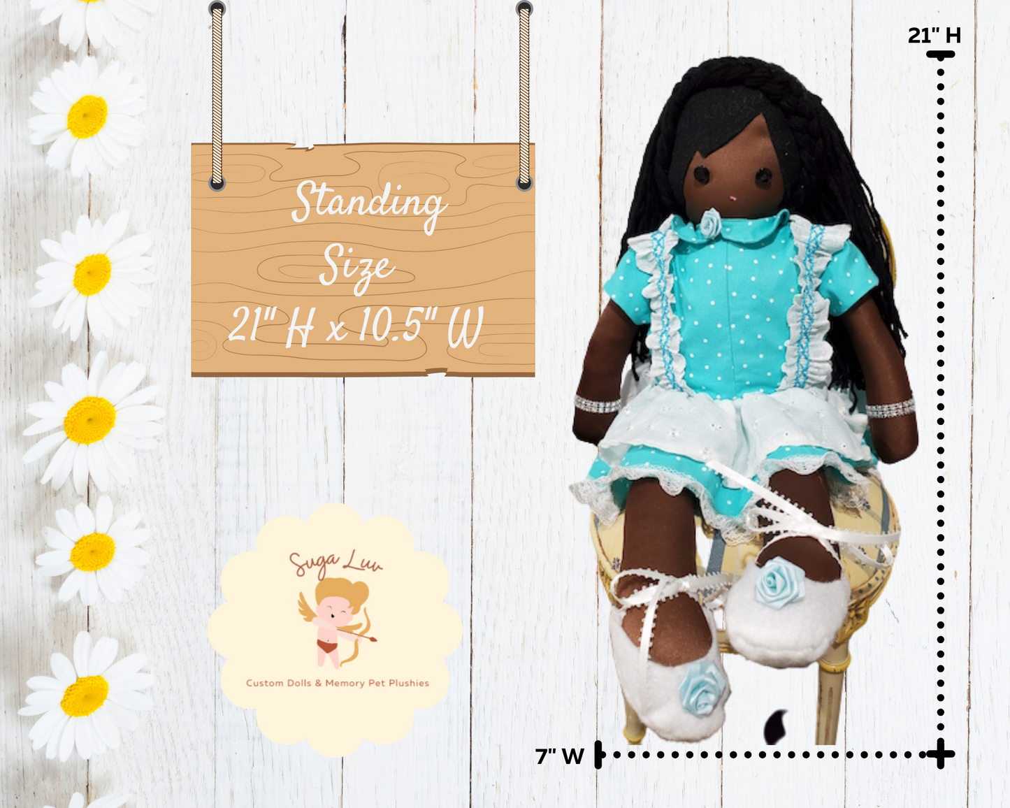 Doll, Handmade Doll and doll clothing in aqua dress