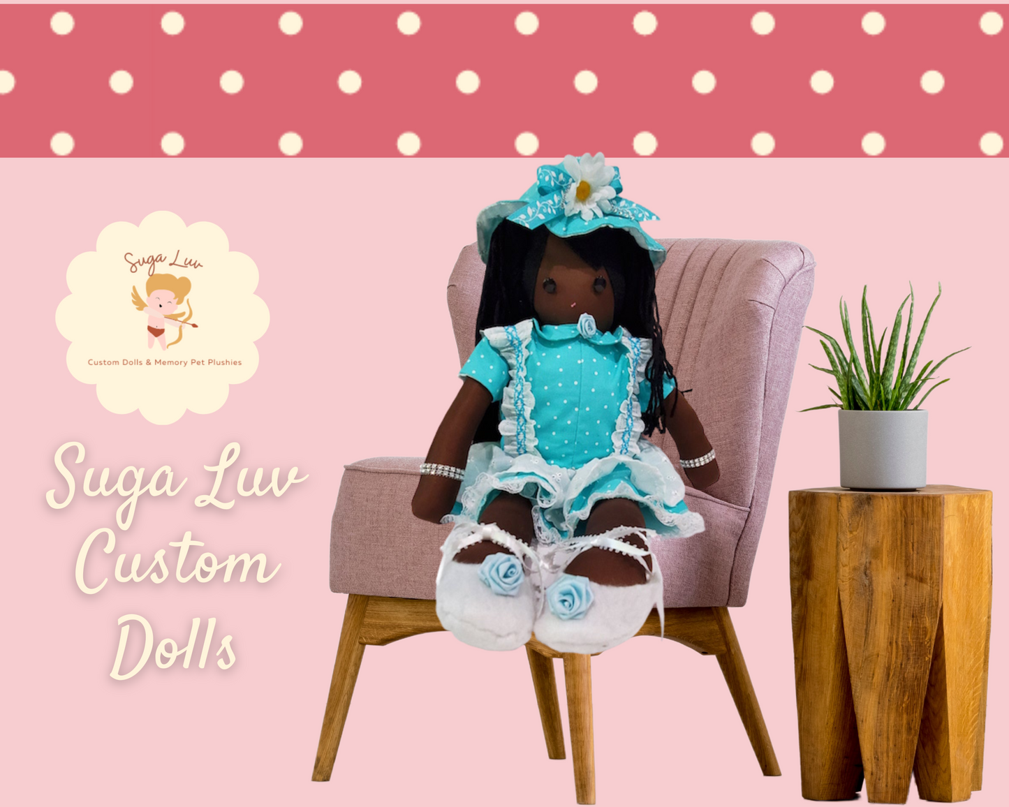 Handmade Doll and doll clothing in aqua dress