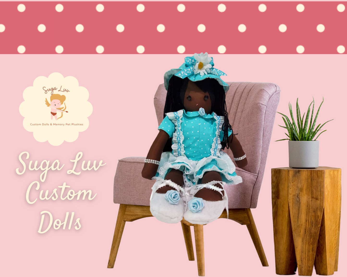 Doll, Handmade Doll and doll clothing in aqua dress