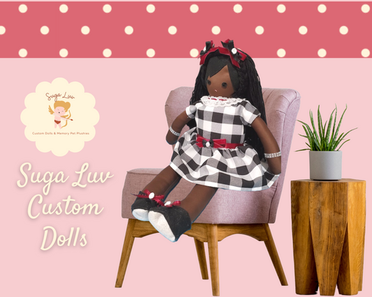 Handmade Doll and doll clothing in Buffalo Plaid dress