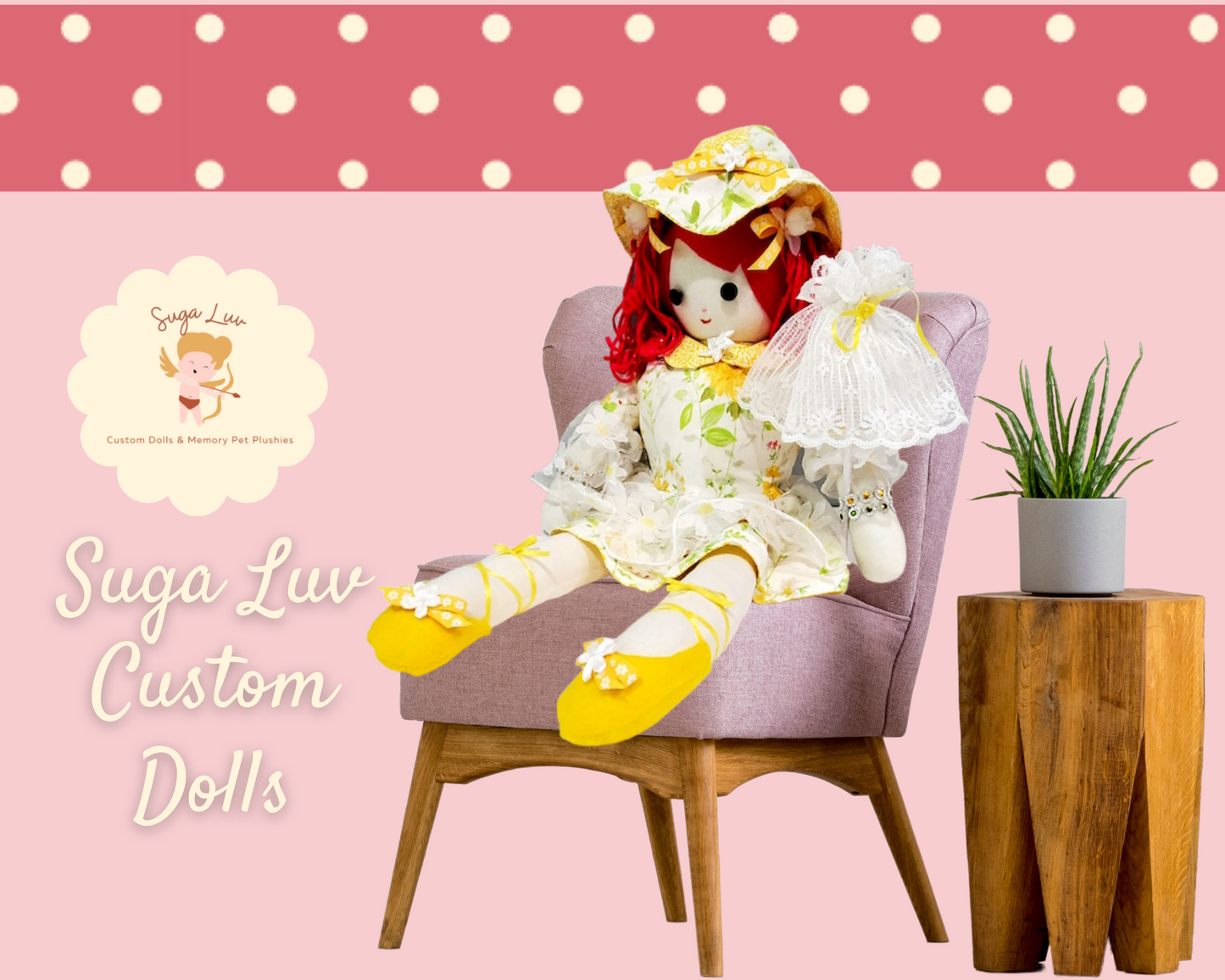 Handmade Doll and doll clothing, Floral, Yellow Design