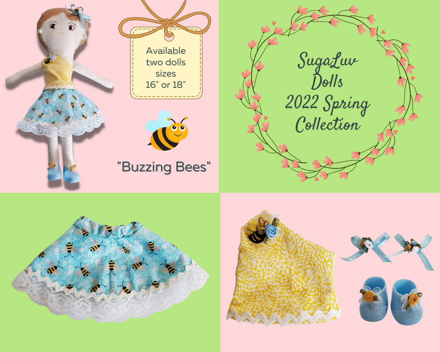 Handmade Doll and doll clothing,Bee Design "Buzzing Bee"
